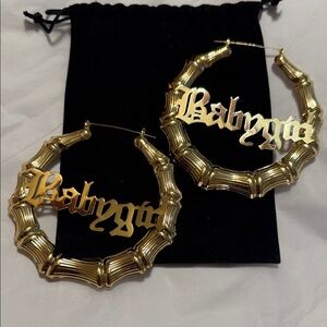 Goldtone Bamboo Hoop Earrings, NWOT